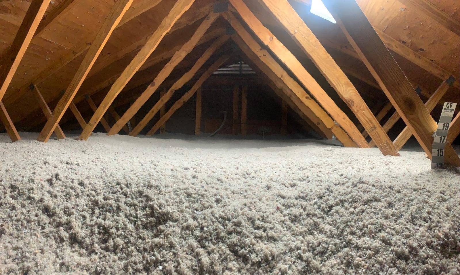 attic full of cellulose insulation